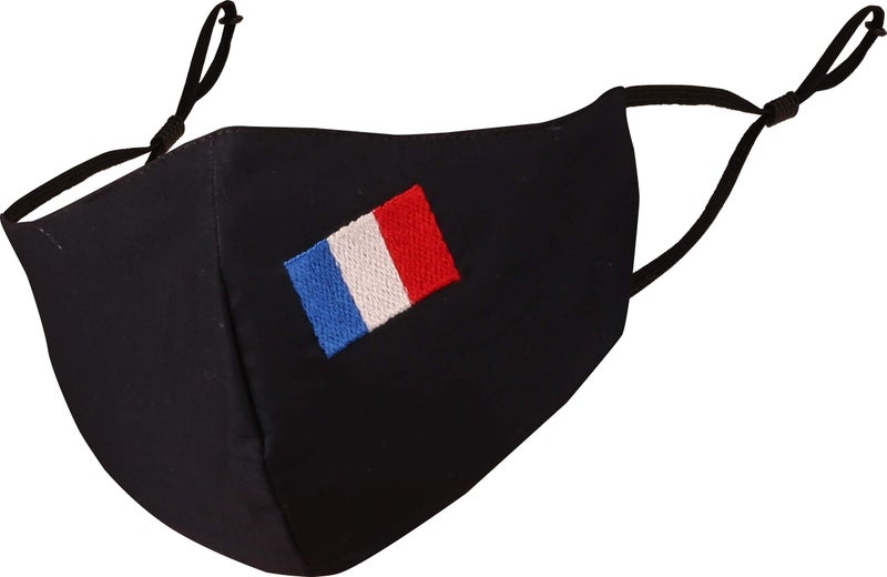 أقنعة وجه قطنية قابلة لإعادة الاستخدام قابلة للغسل في الغسالة للأطفال مزينة بعلم فرنسا من توتشستون - 3 طبقات (عبوة من 1) - أزرق داكن